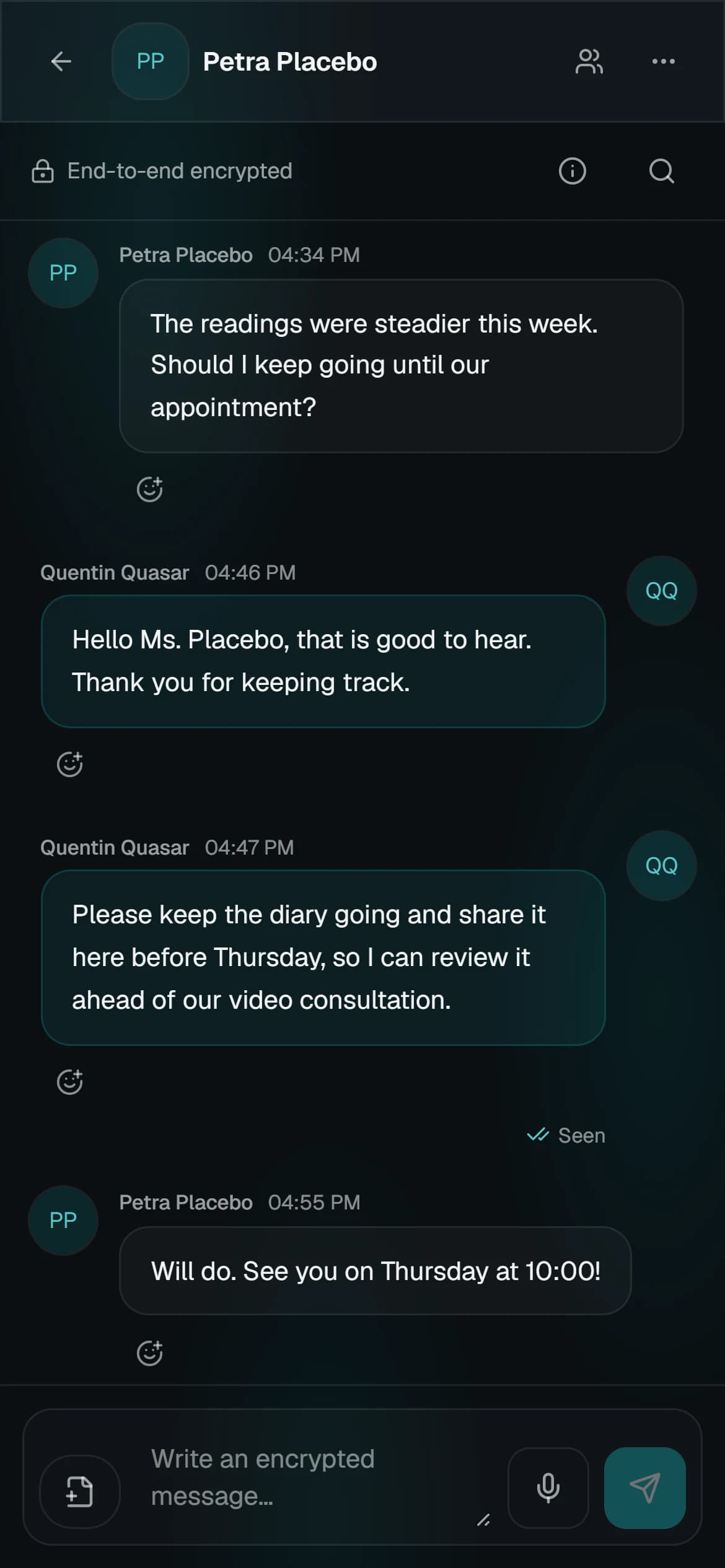 Aimedis Connect on a phone: an encrypted chat with a doctor