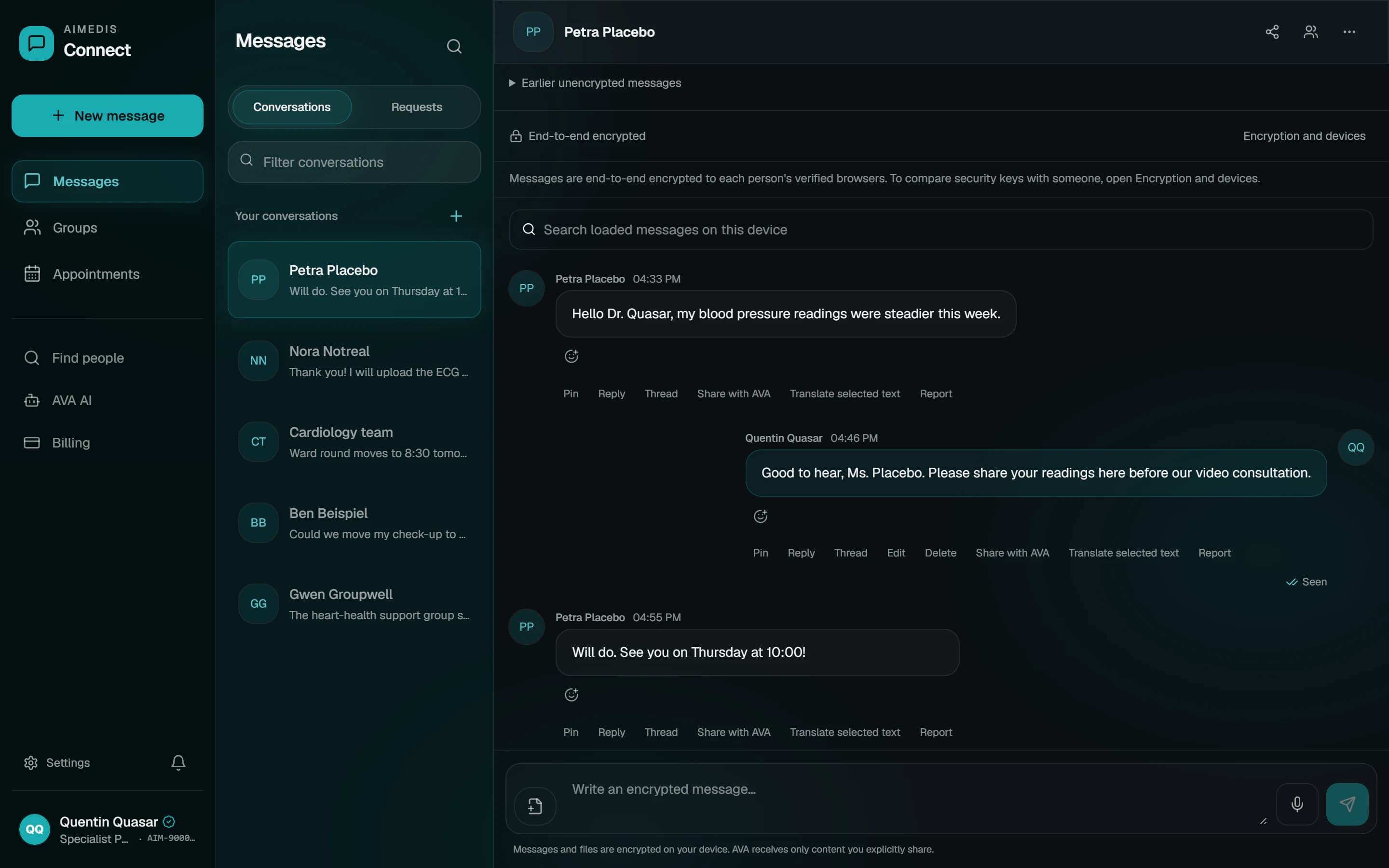 Aimedis Connect: a conversation between a patient and a doctor