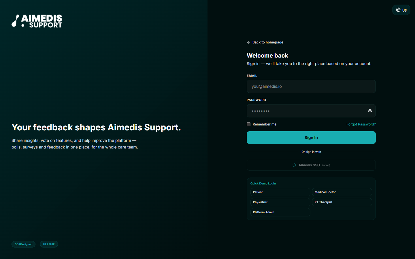 Aimedis Support — sign in to the support command center